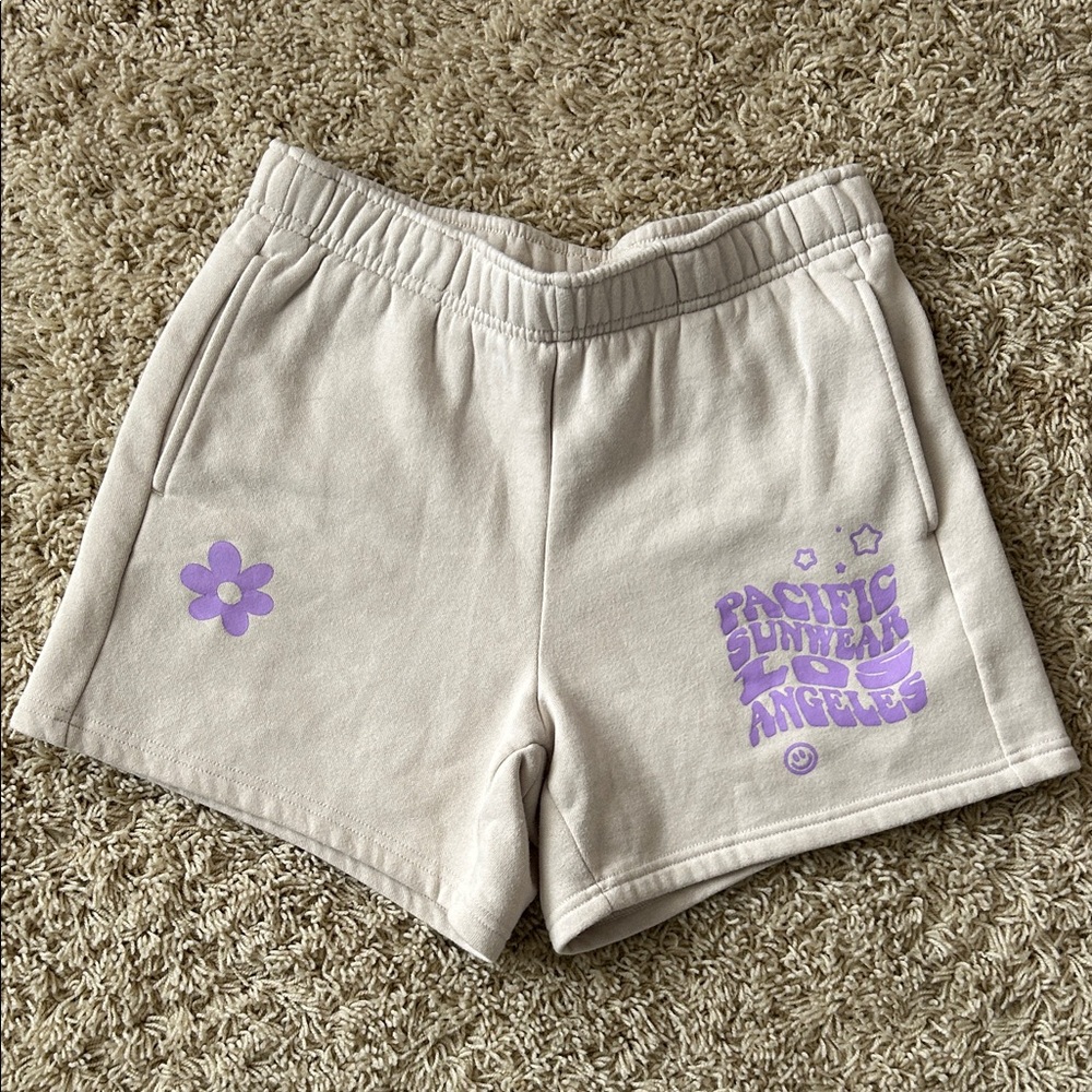 Pacsun Cream Lounge Shorts with Lavender Graphic Size XS